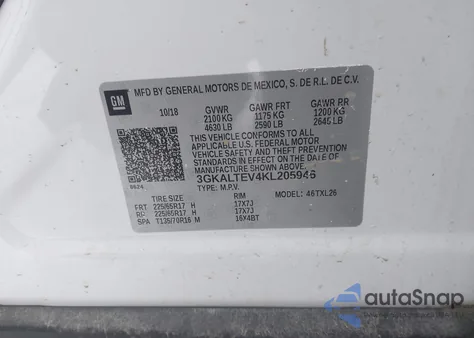 2019 GMC Terrain Sle из США, поврежденный, VIN 3GKALTEV4KL205946